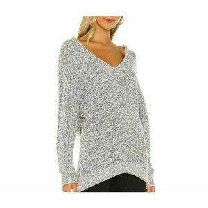 NWT Free People Bright Lights Sweater Women Size Large Gray Knit V Neck